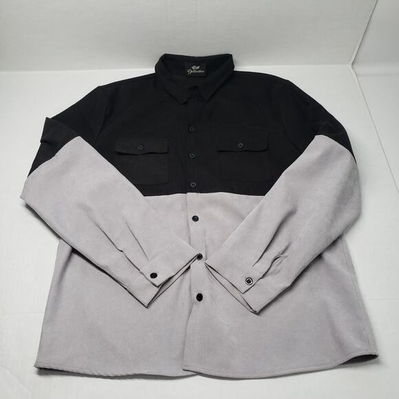 Go Destination Casual Button-Up Shirt Mens Large Gray Black Two Tone Long Sleeve - Picture 10 of 16